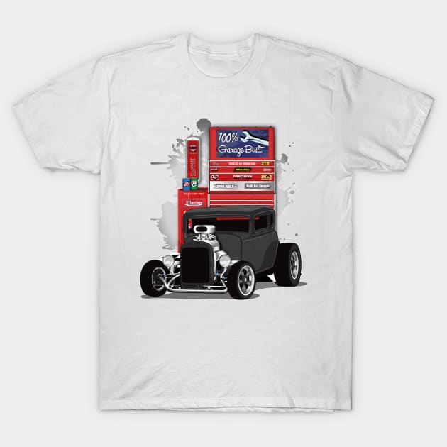 1932 Black Chevy 5 Window Coupe HotRod Garage Built Print T-Shirt by RPM-ART